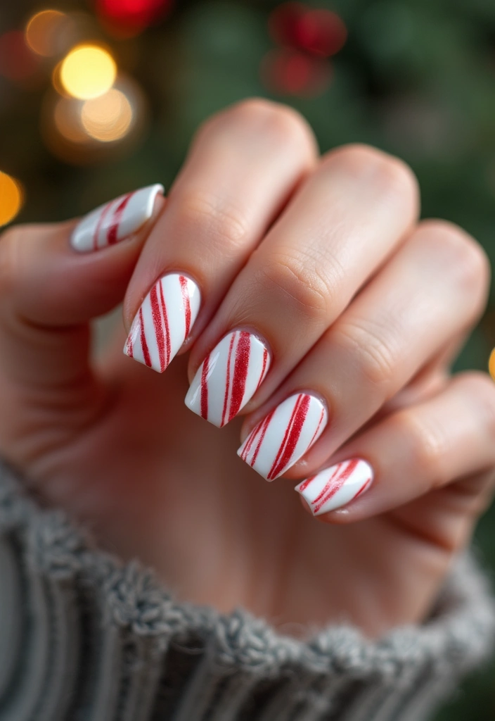 30 Sparkly Holiday Nail Designs Perfect for December Parties - 9. Candy Cane Stripes