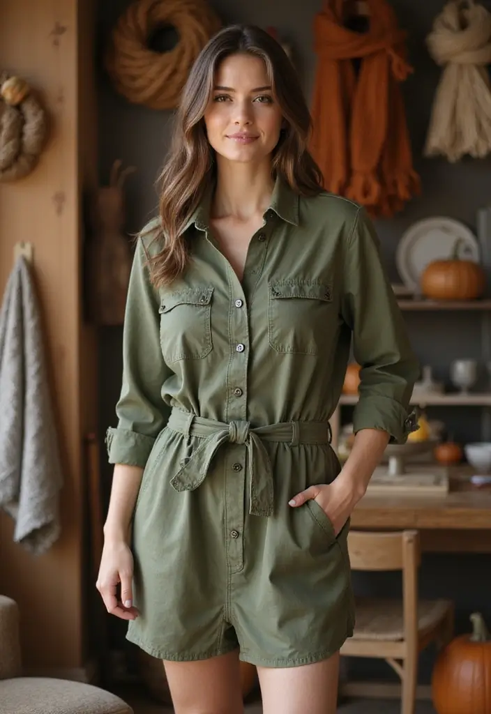 30 Warm-Toned November Dresses for Cozy Chic Looks - 11. Olive Green Utility Dress