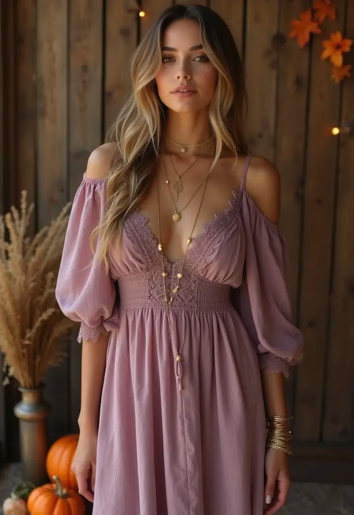 30 Warm-Toned November Dresses for Cozy Chic Looks - 13. Mauve Boho Dress