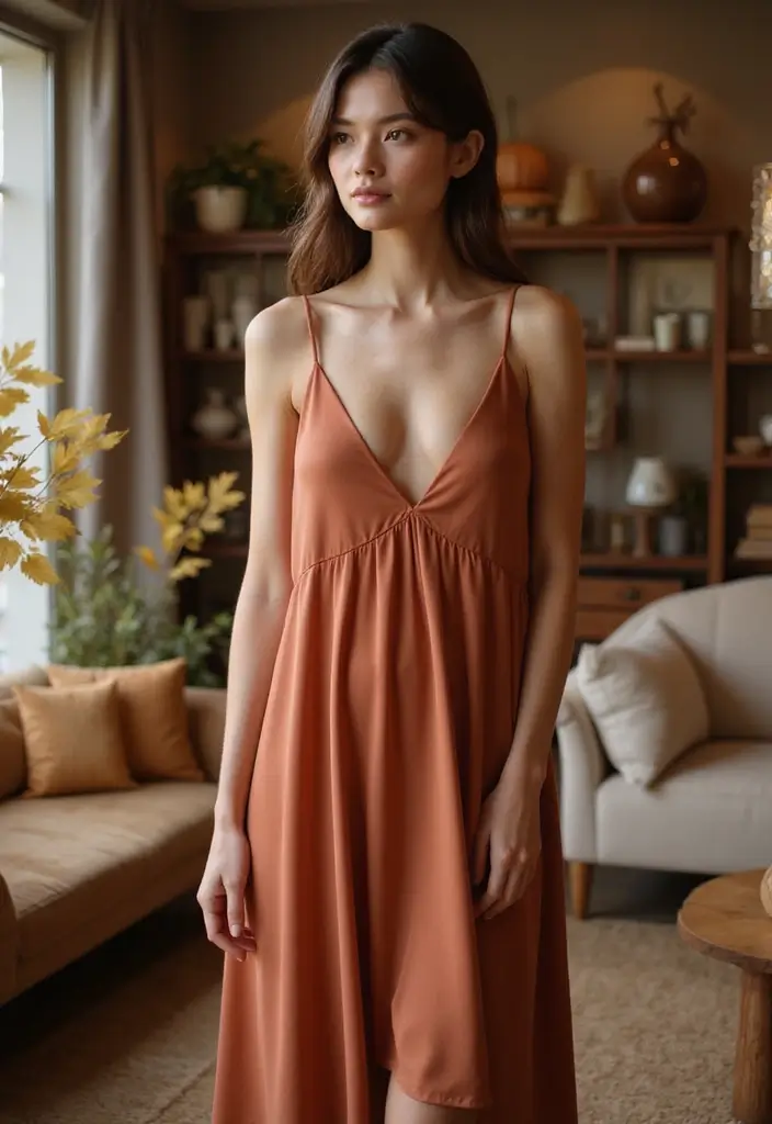 30 Warm-Toned November Dresses for Cozy Chic Looks - 19. Warm Clay Slip Dress