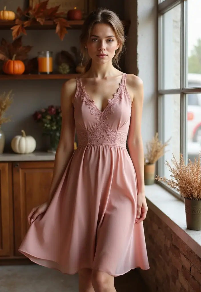 30 Warm-Toned November Dresses for Cozy Chic Looks - 23. Dusty Rose Fit-and-Flare Dress