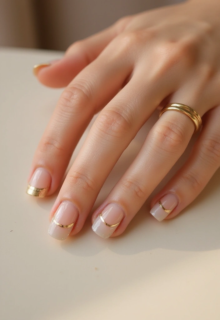 31 Elegant Nude Nail Designs Perfect for Work and Weddings - 14. Metallic Stripes