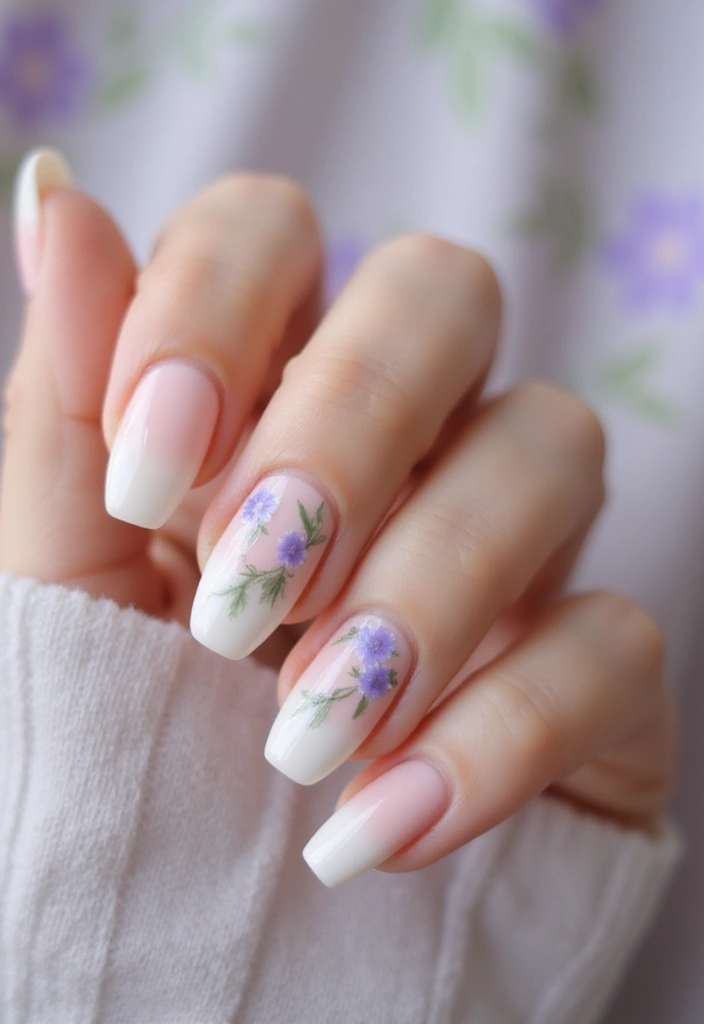 31 Elegant Nude Nail Designs Perfect for Work and Weddings - 15. Soft Ombre with Floral Tips