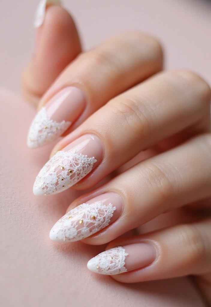 31 Elegant Nude Nail Designs Perfect for Work and Weddings - 23. Lace and Dots