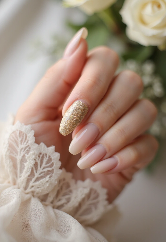 31 Elegant Nude Nail Designs Perfect for Work and Weddings - 3. Glitter Accent