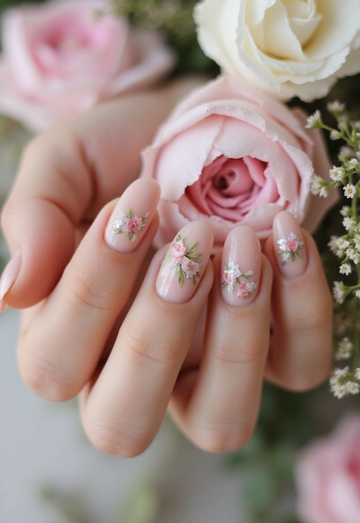 31 Elegant Nude Nail Designs Perfect for Work and Weddings - 6. Floral Accents