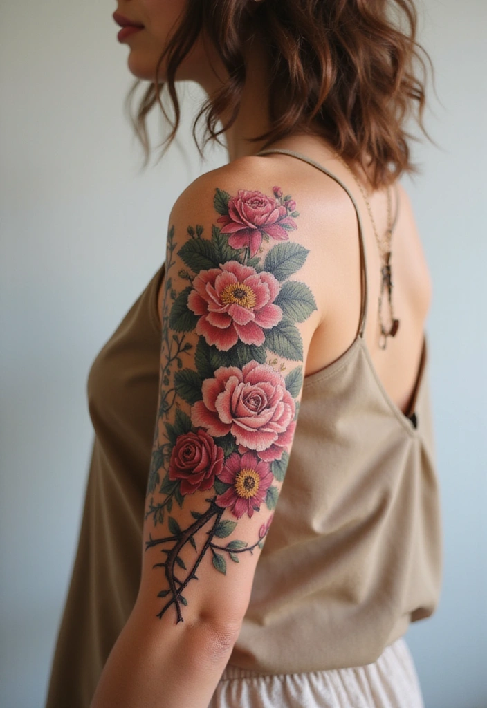 25 Bold Tattoos for Female Baddies That Speak Volumes (You’ll Love #3!) - 1. Fierce Floral Sleeve