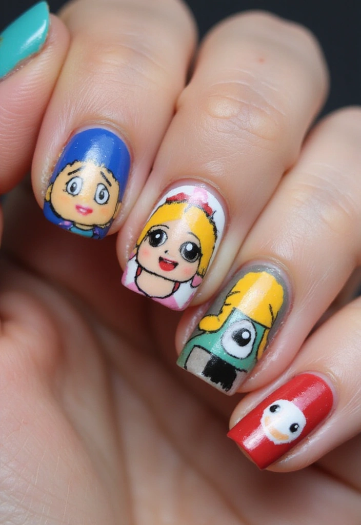 27 Pickle Fix Nails That Are Quirky, Fun, and Totally Unexpected - 1. Cartoon Chaos