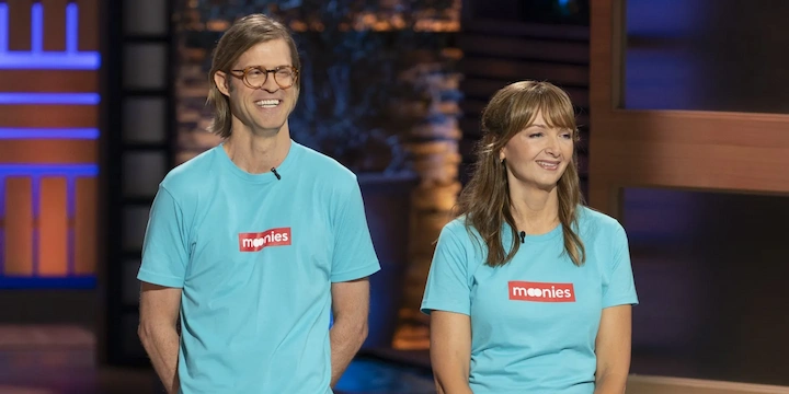 McKay and Karisa Winkel pitching Moonies Swimwear on Shark Tank.