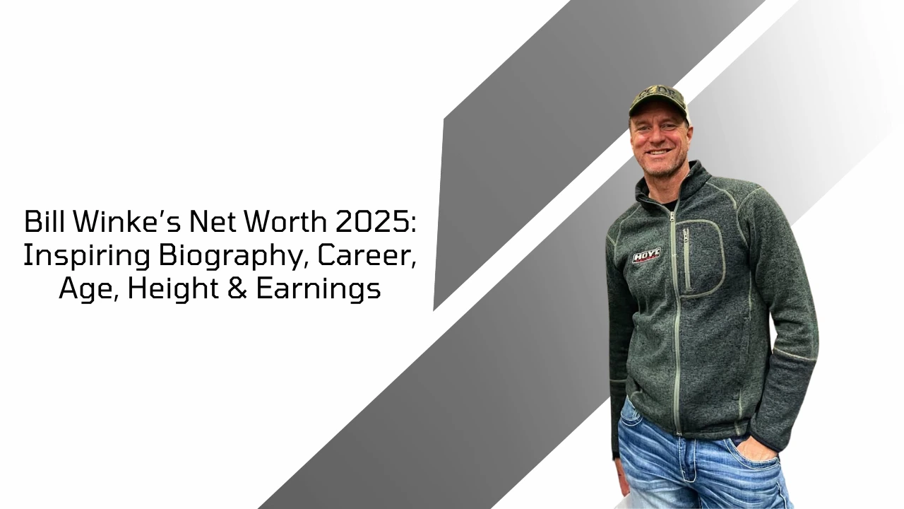 Bill Winke smiling in casual outdoor clothing with text about his 2025 net worth, biography, and career