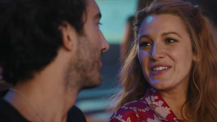 Blake Lively smiling with Justin Baldoni during behind-the-scenes moment from It Ends With Us.