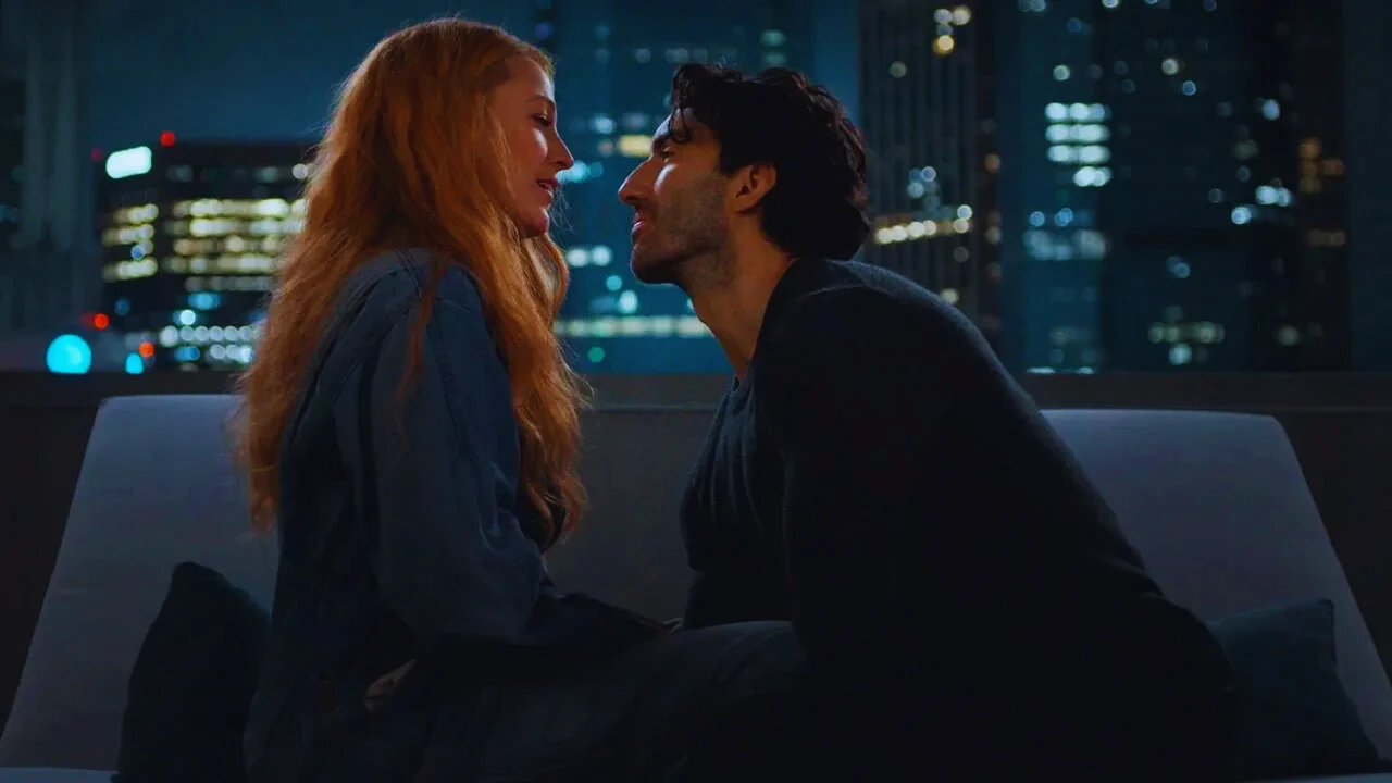 Blake Lively and Justin Baldoni share an intense rooftop moment in It Ends With Us scene.