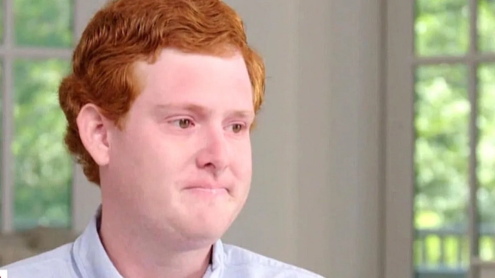 Buster Murdaugh emotional close-up during interview, discussing family, net worth, and personal life.