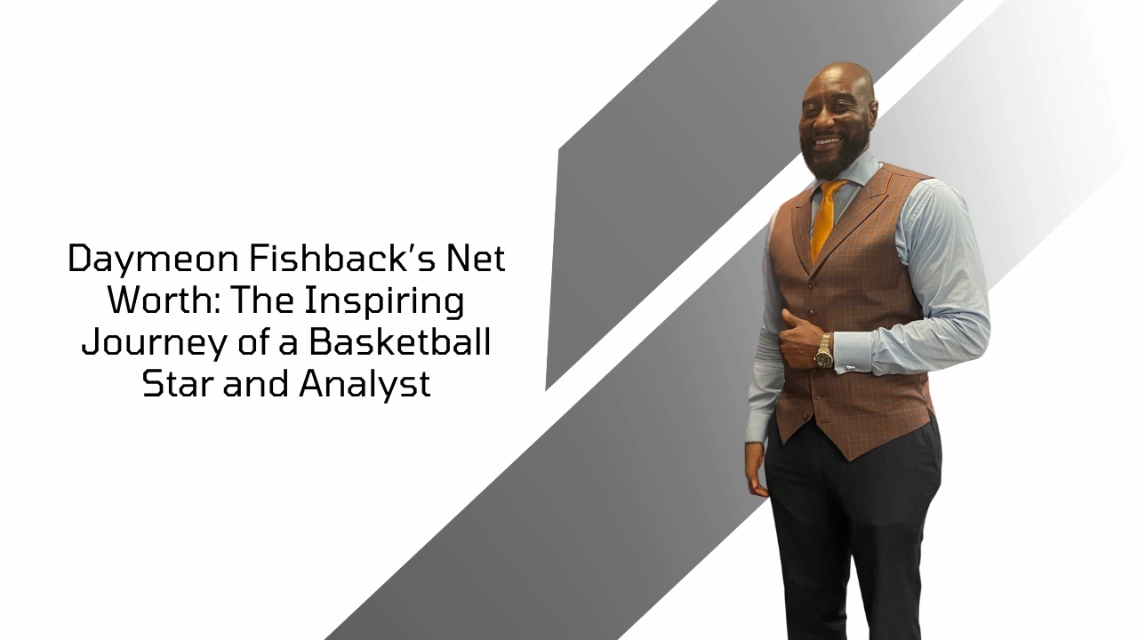 Daymeon Fishback smiling in a brown vest with text about his inspiring basketball and analyst journey