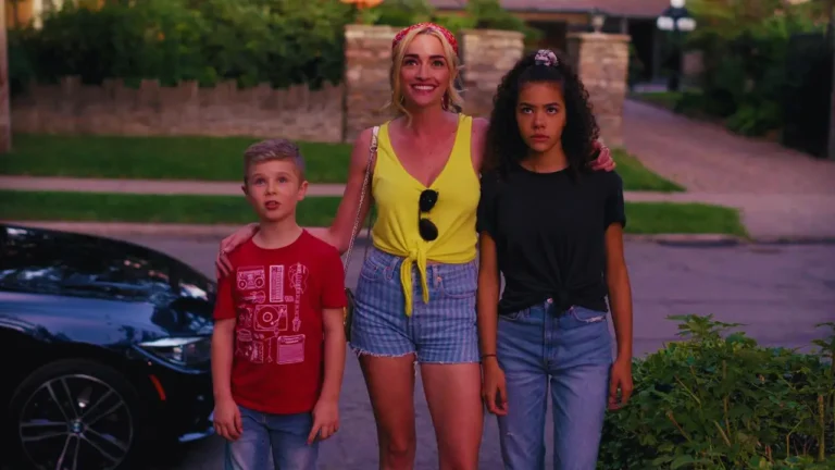 Georgia with Ginny and Austin on a Cobourg street set transforming into Wellsbury in Netflix filming.