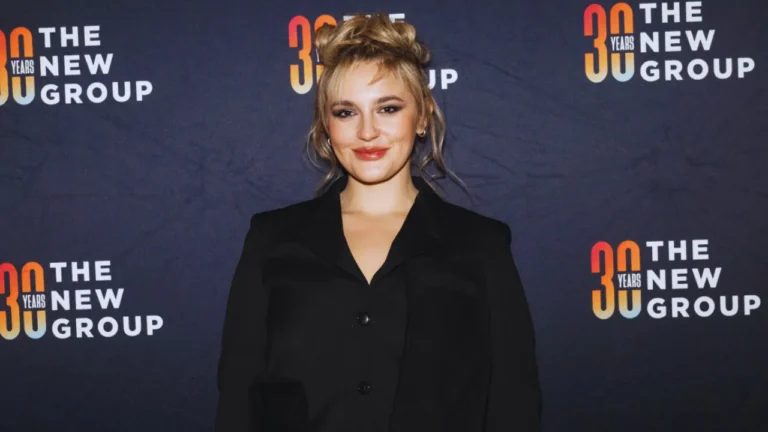 Gracie McGraw attends The New Group 30th anniversary event in a stylish black outfit.