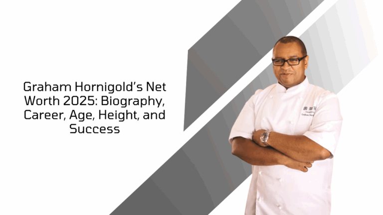 Pastry chef Graham Hornigold in white chef coat, arms crossed, featured in Net Worth 2025 article