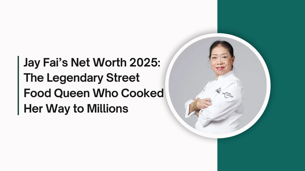 Jay Fai in white chef uniform smiling, representing her street food success and net worth in 2025