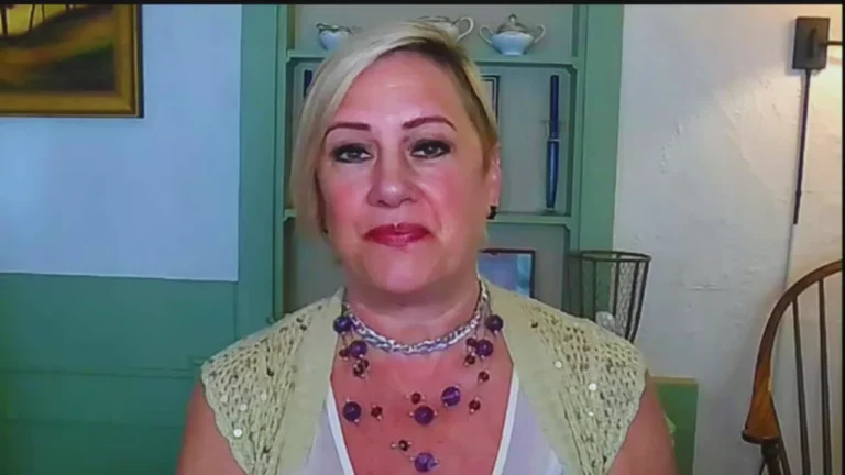 Domestic violence survivor Kate Ranta advocating for gun reform in a video interview.