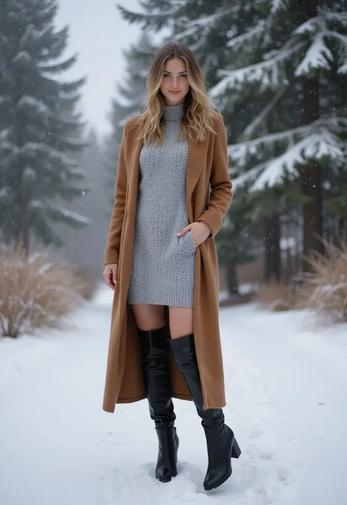 25 Cozy Sweater Dress Outfits for Cold January Days - 1. Chunky Knit Elegance