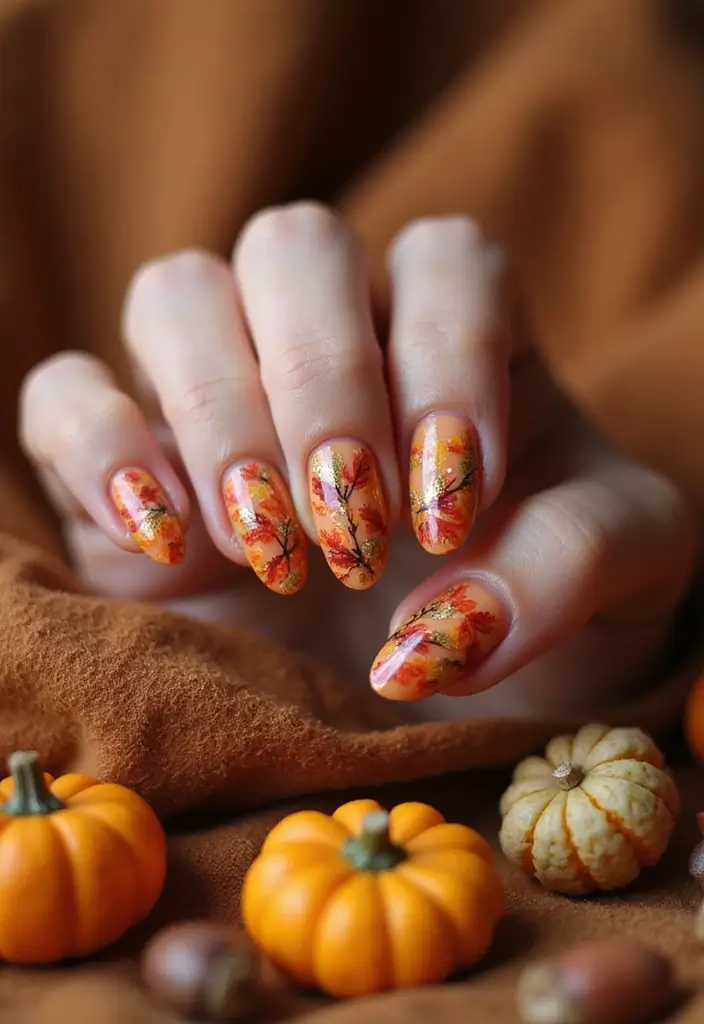 25 Thanksgiving Nail Designs That Match Your Feast Fit - 1. Rustic Autumn Leaves