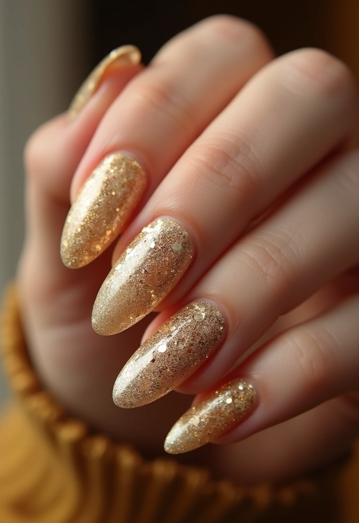30 Bold Glitter Nail Looks That Shine in Every Outfit - 1. Classic Gold Glitter Elegance