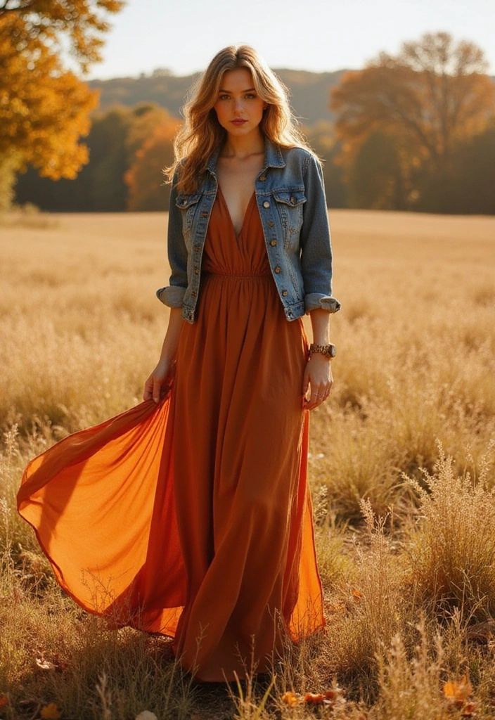 30 Warm-Toned November Dresses for Cozy Chic Looks - 1. Burnt Orange Maxi Dress