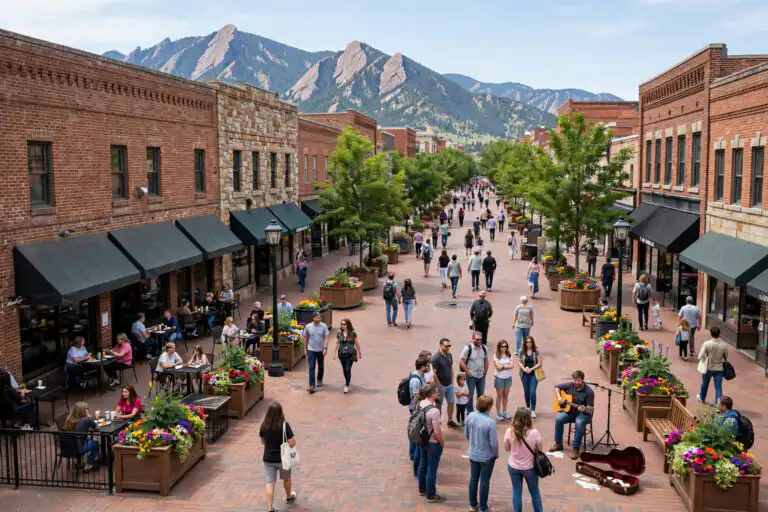 Pearl Street Mall, pedestrian shopping street in Boulder, Colorado